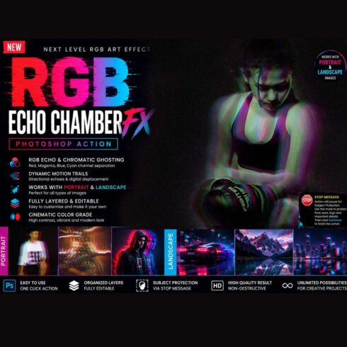 RGB Echo Chamber FX Photoshop Action cover image.