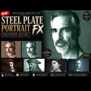 Steel Plate Portrait FX Photoshop Action cover image.