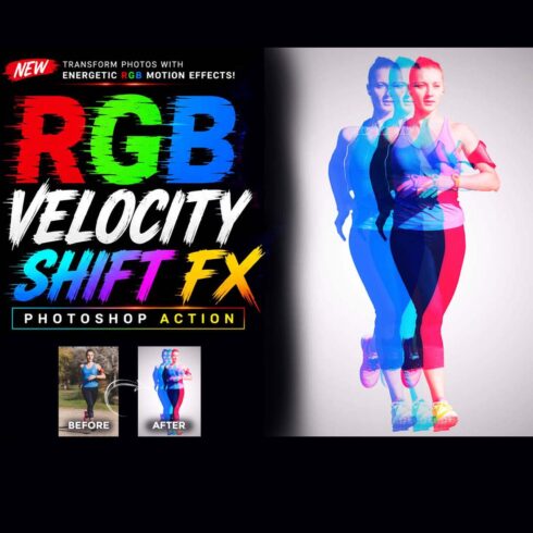 RGB Velocity Shift FX Photoshop Action cover image.