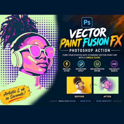 VECTOR PAINT FUSION FX PHOTOSHOP ACTION cover image.