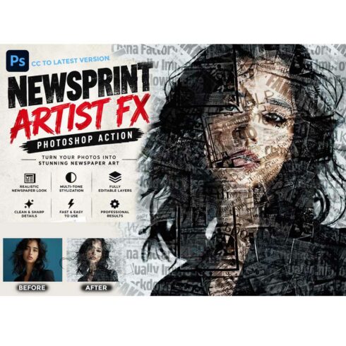 NEWSPRINT ARTIST FX — Photoshop Action cover image.