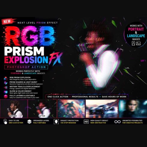 RGB Prism Explosion FX ā Photoshop Action cover image.