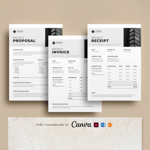 Business Proposal Template Bundle: Invoice, Receipt, MS Word, Canva cover image.