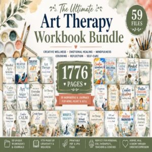 Ultimate Art Therapy Workbook Bundle | 59 Mindfulness Journals & Mental Health Printables (1,770+ Pages) cover image.