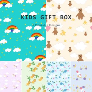 Kids Gift Box Wrapping paper - 6 Cute Printable Designs cover image.