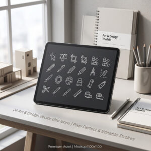 24 Minimalist Art & Graphic Design Line Icon Set (Vector) cover image.