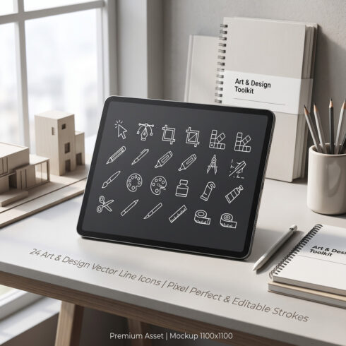 24 Minimalist Art & Graphic Design Line Icon Set (Vector) cover image.