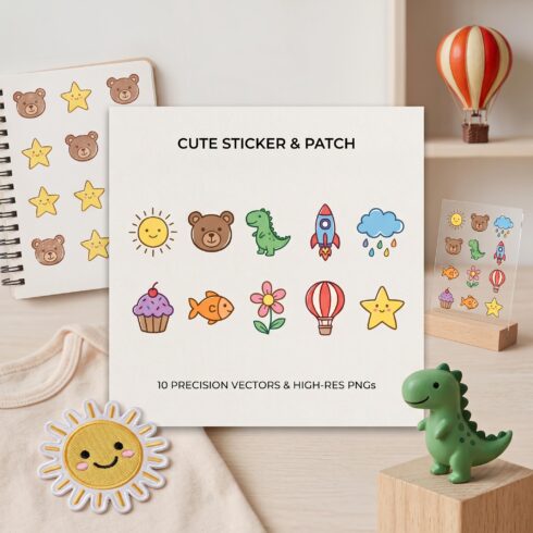 Cute Kids Sticker Clipart Bundle, Kawaii Doodles SVG & PNG Pack, Fun Day Vector Icons for Cricut, Sublimation, Mugs, Patches & Crafts cover image.