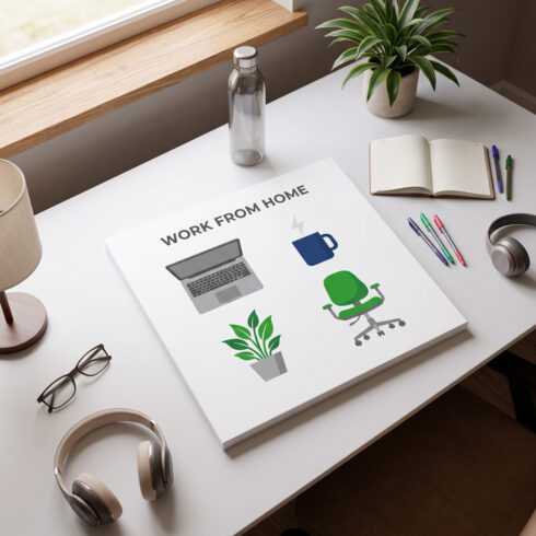 Work From Home Flat Vector Icons Set | Freelance & Modern Office Elements cover image.