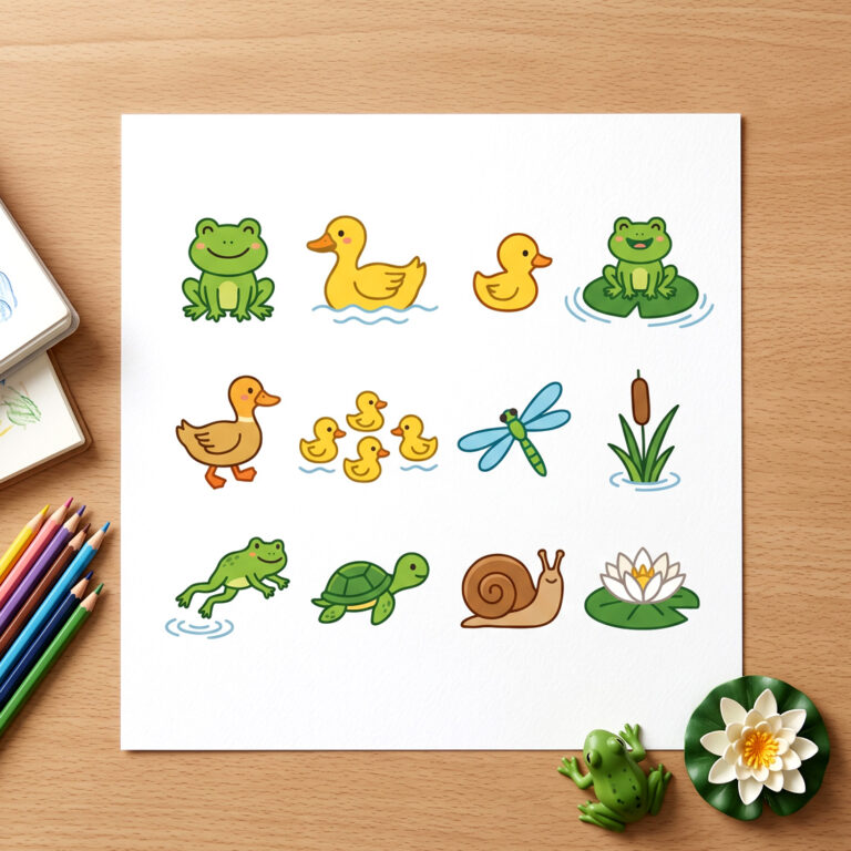 Pond Life & Nature Vector Bundle – Cute Frogs, Ducks, Turtle & Water Lily cover image.