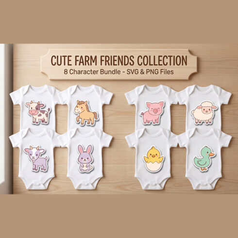Cute Farm Animals Clipart Bundle, Kawaii Baby Farm Animal Vector Graphics for Kids Crafts, Stickers, Sublimation & Nursery Decor cover image.