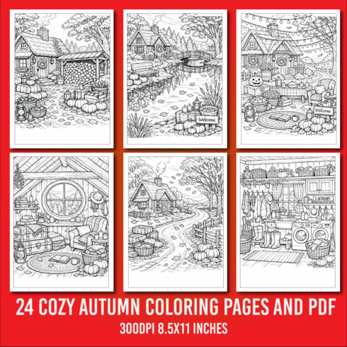 Cozy Autumn Cottage Coloring Book cover image.