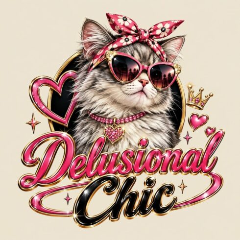 Delusional Chic Cat – Cute Y2K Fashion T-Shirt cover image.