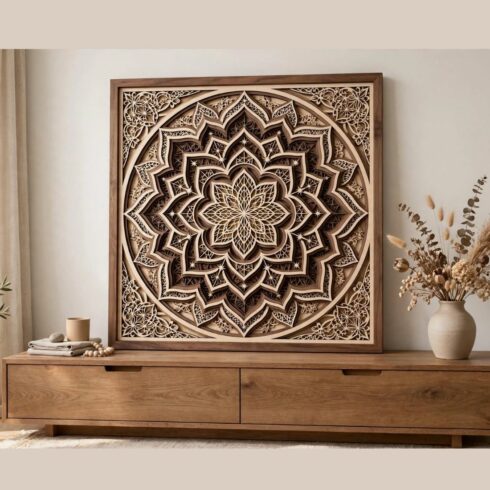 Multilayer Celestial Lotus Mandala - Laser Cut Wood Wall Art SVG + PNG cover image.