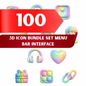 **100 3D ICON BUNDLE SET – MENU BAR INTERFACE** cover image.