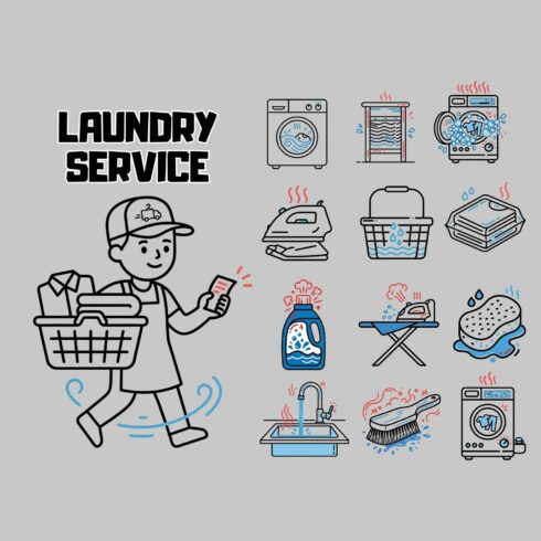 Laundry Service Illustration Set: 71 Flat Vector Elements for Logo & Branding cover image.