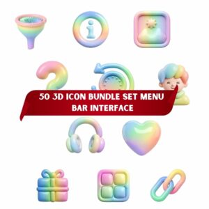 50 3d icon bundle set menu bar interface cover image.