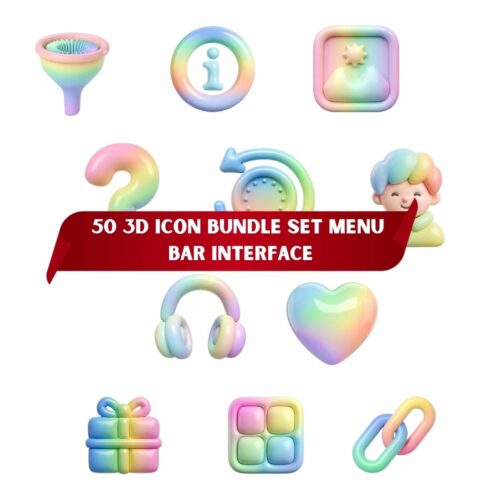 50 3d icon bundle set menu bar interface cover image.