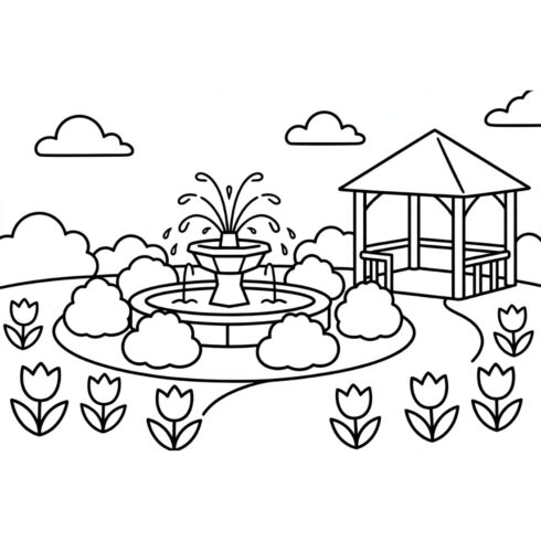 16 Park Coloring Pages for Kindergarten - No Humans No Animals - Bold & Easy - A4 JPG Printable cover image.
