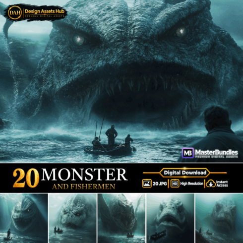 Monster And Fishermen Epic Sea Creatures Digital Bundle cover image.