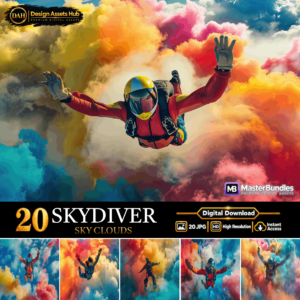 SKYDIVER SKY CLOUDS: Vibrant Skydiving and Colorful Clouds Digital Backgrounds cover image.