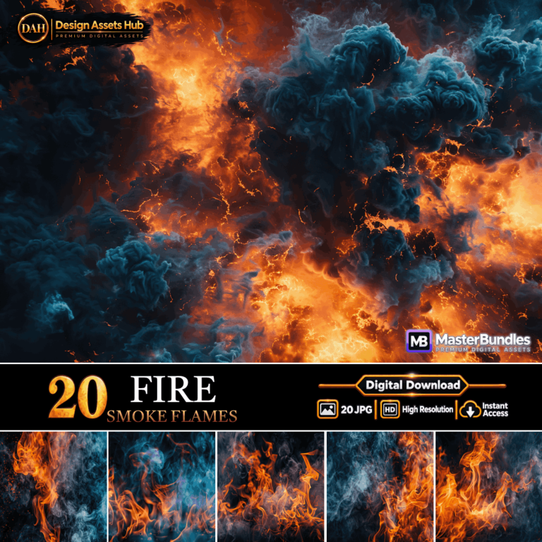 FIRE SMOKE FLAMES, Vibrant Fire and Smoke Digital Backgrounds cover image.