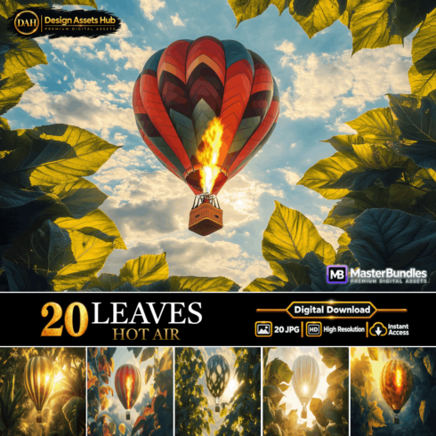 LEAVES HOT AIR, Botanical Airship and Foliage Balloon Digital Backgrounds cover image.