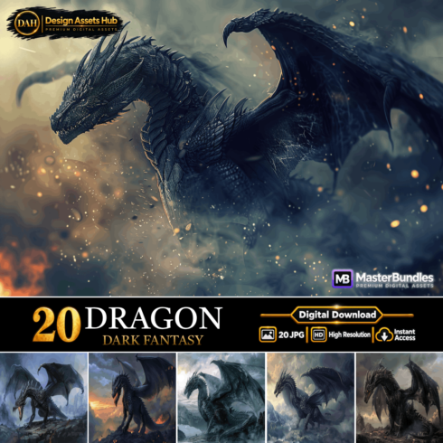 DARK FANTASY DRAGON DIGITAL GRAPHIC SET cover image.