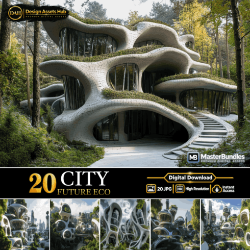CITY FUTURE ECO: Futuristic Biophilic Architecture and Eco-City Digital Backgrounds cover image.