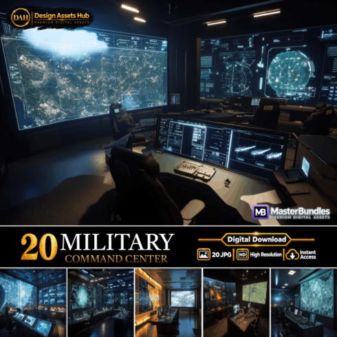 MILITARY COMMAND CENTER, High-Tech Control Room and Operations Digital Backgrounds cover image.