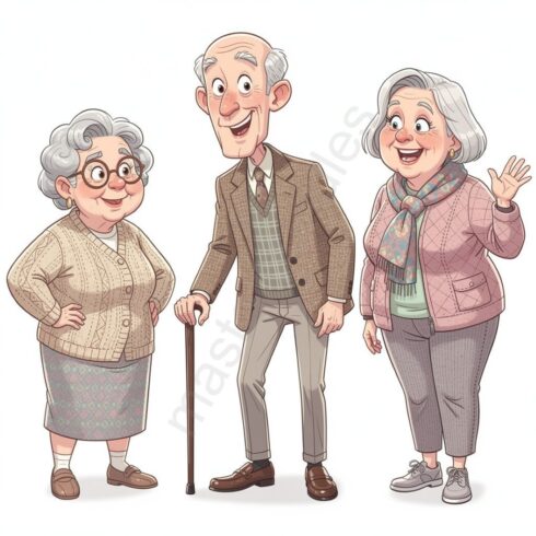 20+ Expressive Cartoon Senior Citizens Illustrations – Elderly Characters in Textured Clothing for Creative Design & Education cover image.
