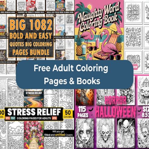 Free Adult Coloring Books & Stress Relief Pages Bundle – 1250+ Printable Floral & Mindfulness Designs cover image.