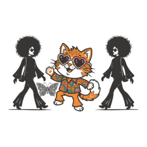 Retro 70s Groovy Disco Cat Character Illustration cover image.
