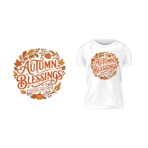 Autumn Blessings Seasonal Greetings Fall Typography T-Shirt Design Vector cover image.