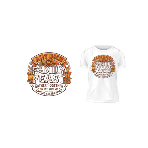 Autumn Family Feast Gather Together Thanksgiving Typography T-Shirt Design Vector cover image.