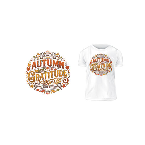 Autumn Gratitude Count Your Blessings Thanksgiving Typography T-Shirt Design Vector cover image.