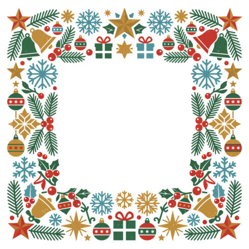 Vintage Christmas Border Frame with Flat Holiday Elements and Copy Space cover image.