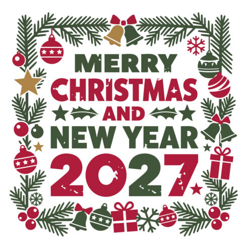Merry Christmas and New Year 2027 Vintage Typography Frame Vector cover image.