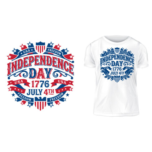 4th of July Independence Day 1776 Retro Patriotic Badge T-Shirt Vector Design Template cover image.