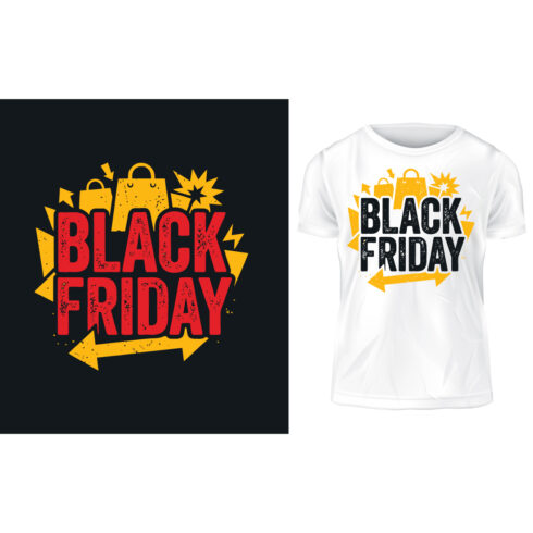 Christmas Black Friday Happy New Year Vintage Grunge Typography T-Shirt Vector Design Template with Gifts and Ornaments cover image.