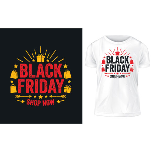 Christmas Black Friday Happy New Year Vintage Grunge Typography T-Shirt Vector Design Template with Gifts and Ornaments cover image.