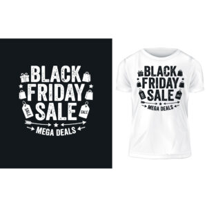 Christmas Black Friday Happy New Year Vintage Grunge Typography T-Shirt Vector Design Template with Gifts and Ornaments cover image.