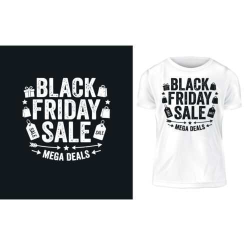 Christmas Black Friday Happy New Year Vintage Grunge Typography T-Shirt Vector Design Template with Gifts and Ornaments cover image.