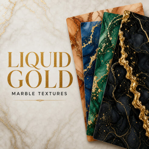 8 Luxury Liquid Gold & Alcohol Ink Marble Textures 4K cover image.