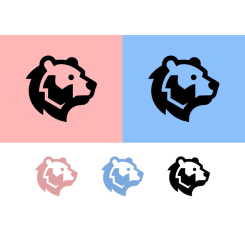 Bear head profile logo design pink blue cover image.