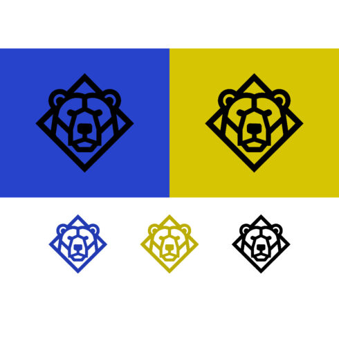 Bear head logo design on blue background cover image.