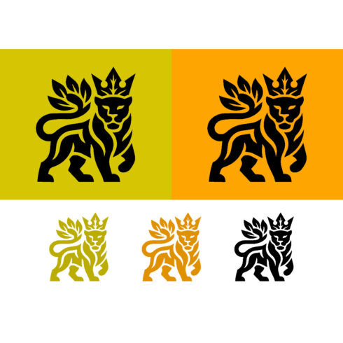 Lion with crown and leaves logo design concept cover image.