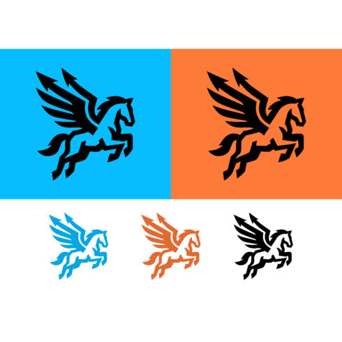 Mythical pegasus icon in flight, vibrant graphic design cover image.