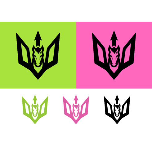 Horse head crest logo design pink and green backgrounds cover image.
