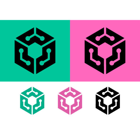 Geometric cube circuit logo design teal pink cover image.